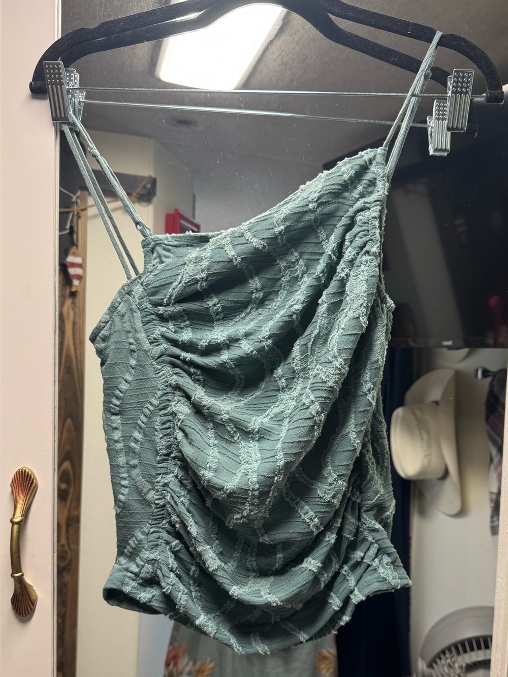 Free People Sage Green Asymmetrical Ruched Cami